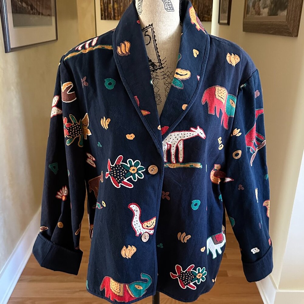 Jacqueline Lauren Animal Folk Art Blazer Size Large